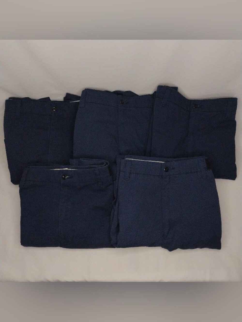 Men's 5pc Set Aramark 38x32 Navy Blue Pants Full Work Week Uniform Khaki Chinos
